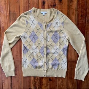 Yellow and Gray Argyle Cardigan by New York & Company